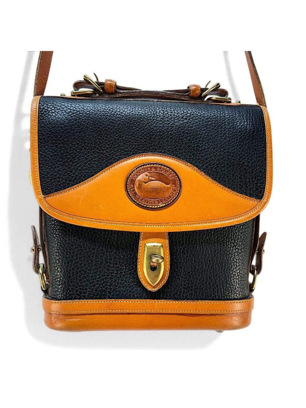 VTG Dooney Bourke Square Carrier Crossbody Bag Pebbled Leather
